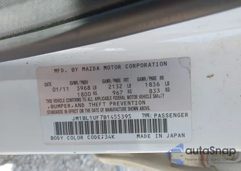 2011 Mazda Mazda3 I Sport z USA, uszkodzony, nr VIN JM1BL1UF7B1455395